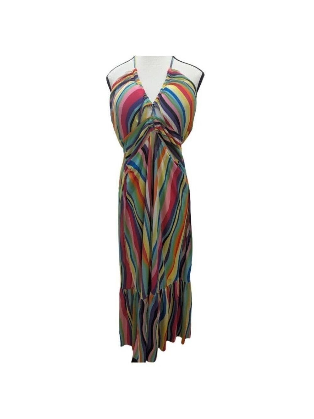 Eloquii Rainbow Stripe Cutout Maxi Dress | Dopamine Resort | Size 16 NWT